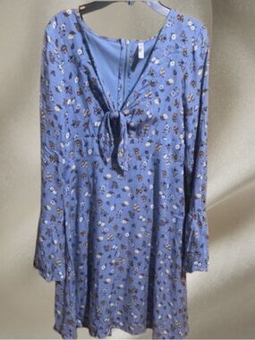 Xhilaration Blue Dress with Floral Accents